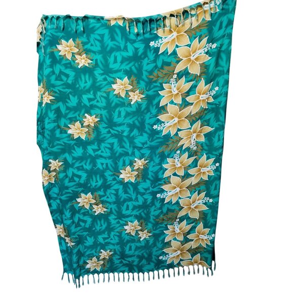 Unity Trading Hawaii Sarong Wrap Turquoise Floral Print 100% Rayon One Size Fits - Picture 4 of 7
